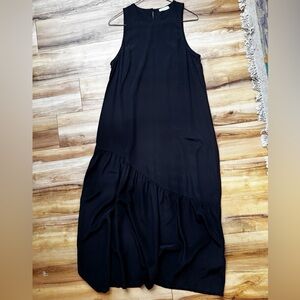 Silk Laundry Black 100% Silk Maxi dress sleeveless asymmetrical tier M